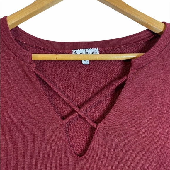 Crave Fame Burgundy Knit Long Sleeve V Neck Cotton Sweater Medium M - Picture 8 of 11